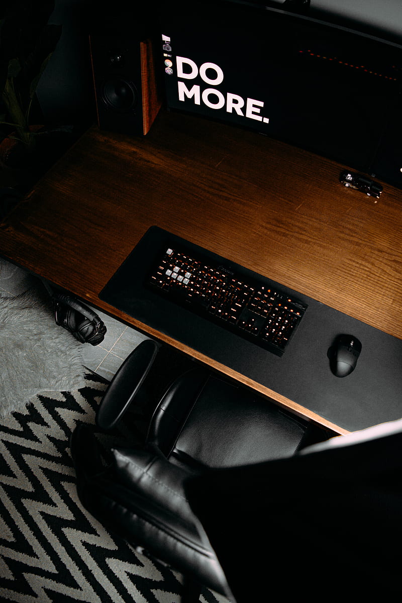 black computer keyboard on brown wooden desk, HD phone wallpaper