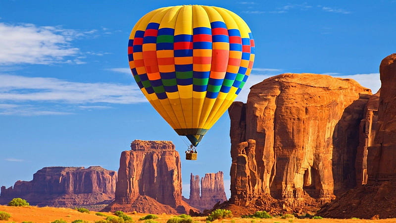 Hot air balloon, aircraft, ballon, air, hot, canyons, HD wallpaper