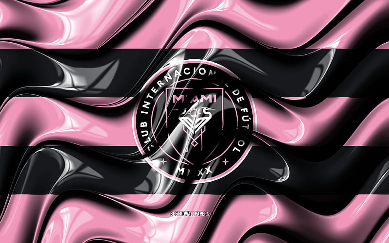 4K free download Inter Miami flag pink and black 3D waves, MLS