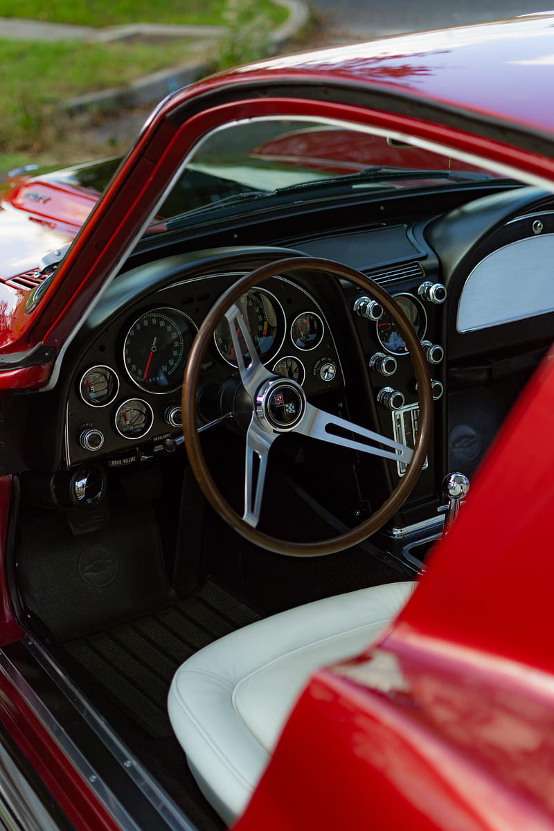 car, steering wheel, red, old, retro, HD phone wallpaper