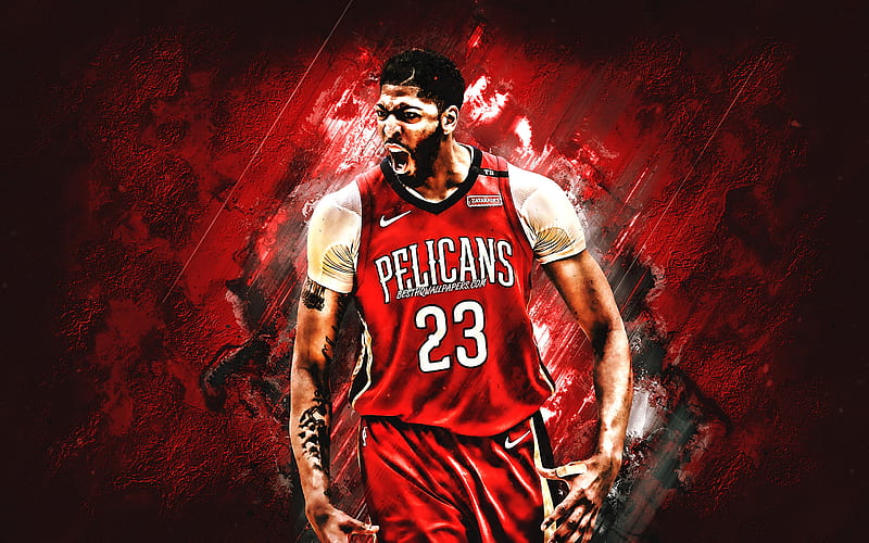 Anthony Davis, American basketball player, New Orleans Pelicans, forward, red stone background, creative art, NBA, USA, bustball, famous basketball players, HD wallpaper