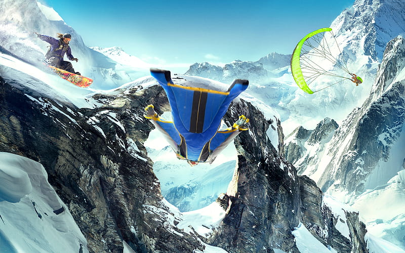 Steep wingsuit snowboarding paragliding, Snowboarding, Mountains, Snow, Paragliding, Wingsuit, Steep, HD wallpaper