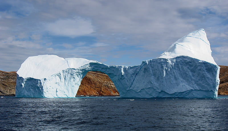 Iceberg with hole, ocean, iceberg, nature, calving, coast, HD wallpaper