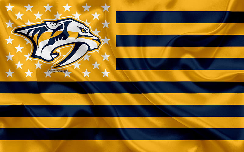 Nashville Predators, American hockey club, American creative flag, yellow-blue flag, NHL, Nashville, Tennessee, USA, logo, emblem, silk flag, National Hockey League, hockey, HD wallpaper