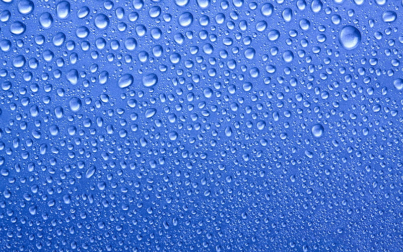drops on glass, blue backgrounds, macro, water drops, water backgrounds, drops texture, water, drops on blue background, water drops texture, HD wallpaper
