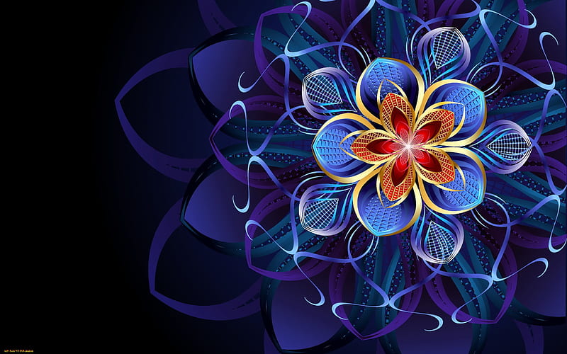 Vector Flower, flower, navy, blue, vector, abstract, HD wallpaper