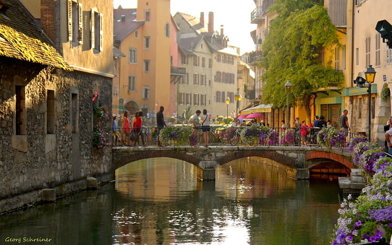 Annecy, France, France, bridge, houses, town, HD wallpaper
