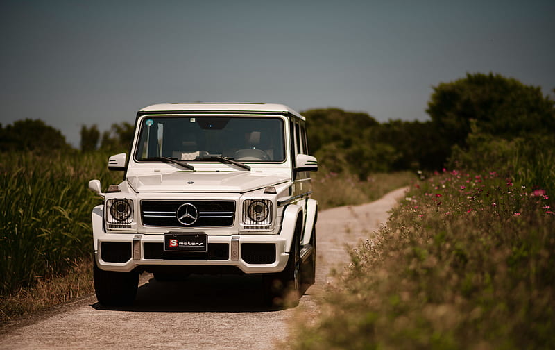 mercedes-benz g63 amg, mercedes, car, suv, white, front view, HD wallpaper