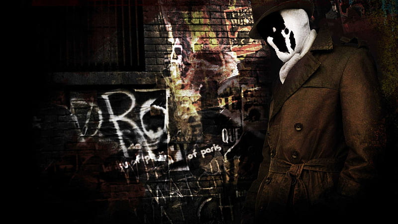 Rorschach, coat, dark, graffitti, superhero, mask, the watchmen, HD wallpaper
