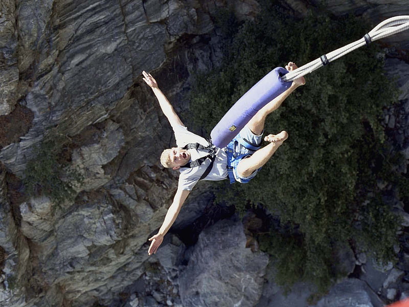 Bungee Jumping, nature, woman, canyon, HD wallpaper