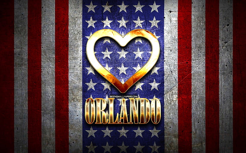 I Love Orlando, american cities, golden inscription, USA, golden heart, american flag, Orlando, favorite cities, Love Orlando, HD wallpaper
