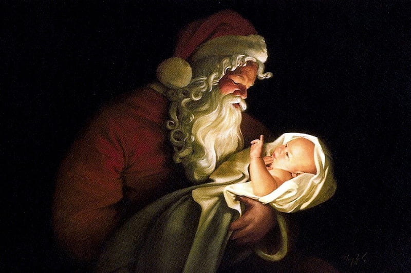Santa Holding Baby Jesus, Baby, Abstracat, Santa, Fantasy, Jesus, HD wallpaper