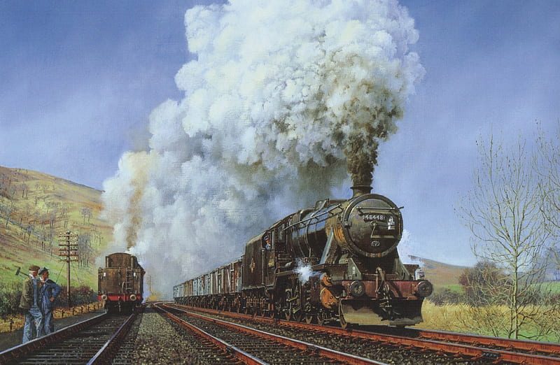 Stanier 8F 48448, railway, steam, smoke, trains, HD wallpaper
