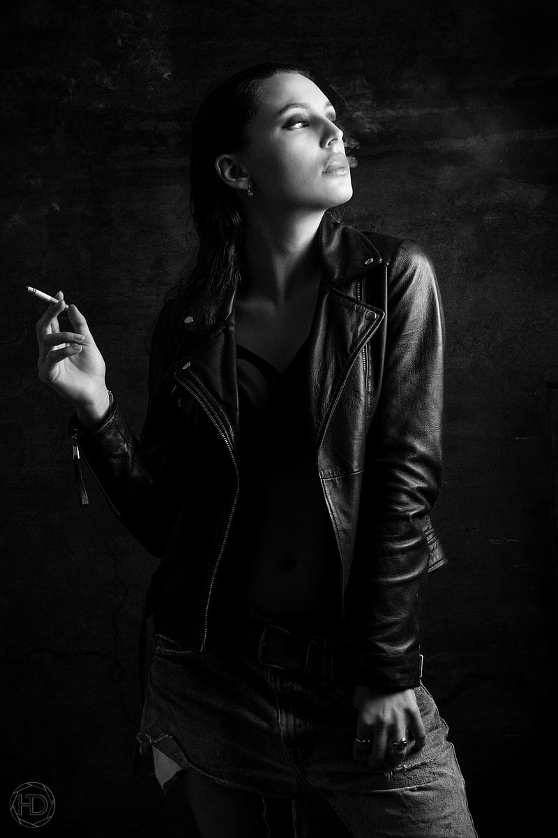 dark, monochrome, women, model, Havez Denis, smoking, HD phone wallpaper