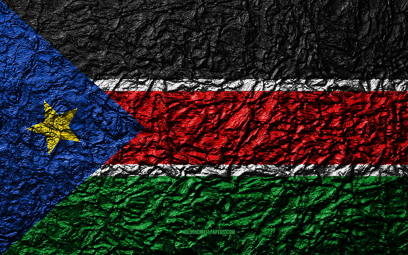 Flag of South Sudan stone texture, waves texture, South Sudan flag, national symbol, South Sudan, Africa, stone background, HD wallpaper