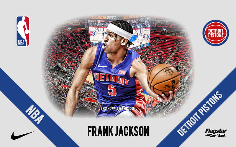 Frank Jackson, Detroit Pistons, American Basketball Player, NBA, portrait, USA, basketball, Little Caesars Arena, Detroit Pistons logo, HD wallpaper