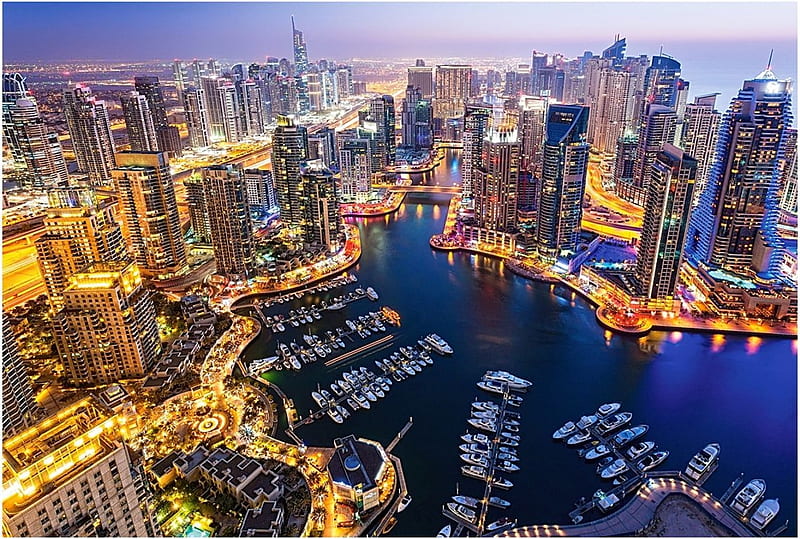 Dubai at Night, city, gulf, houses, arabian, HD wallpaper