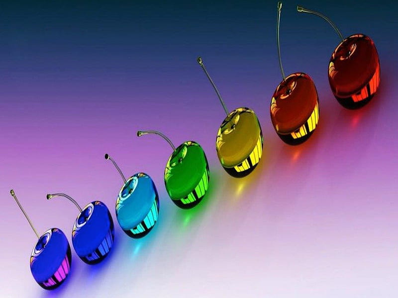 Glass Cherry Rainbow, glass, colorful, row, bright, rainbow, abstract, cherry, HD wallpaper