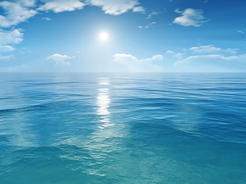 3D Sea, sun, clouds, blue, ocean, HD wallpaper