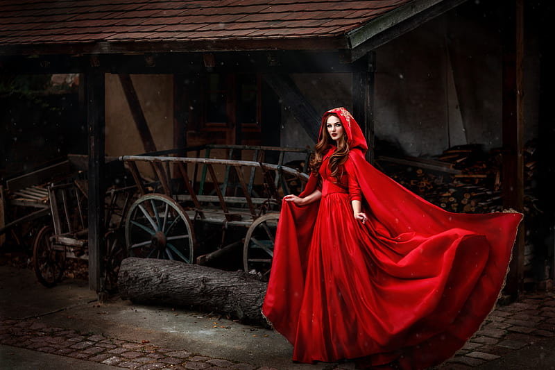 Red Dress Village Girl, red-dress, girls, model, HD wallpaper
