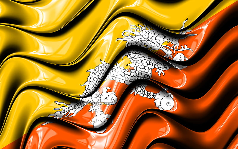 Bhutan flag Asia, national symbols, Flag of Bhutan, 3D art, Bhutan, Asian countries, Bhutan 3D flag, HD wallpaper