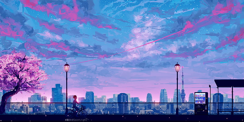 Anime Cityscape Landscape Scenery , anime, cityscape, landscape, scenery, , cycle, HD wallpaper