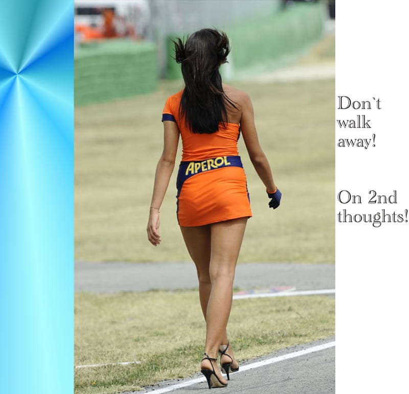 The Long Walk, cute, babe, legs, orange, motogp, beauty, HD wallpaper