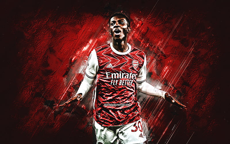 Eddie Nketiah, Arsenal FC, English footballer, portrait, red stone background, football, HD wallpaper
