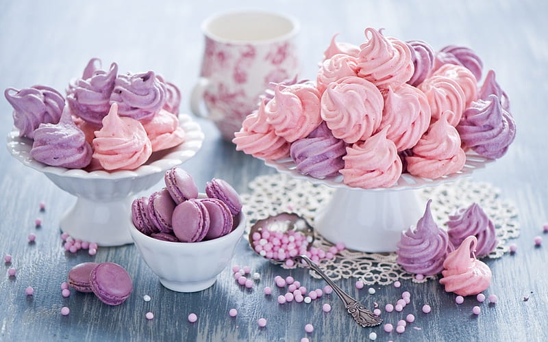 BISCUITS - MERINGUES, still life, delicious, sweets, food, desserts, pink, HD wallpaper
