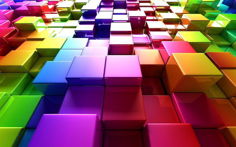 colorful cubes 3D art, colorful squares, 3d grid, cubes, cubes pattern, cubes texture, colorful cubes texture, HD wallpaper