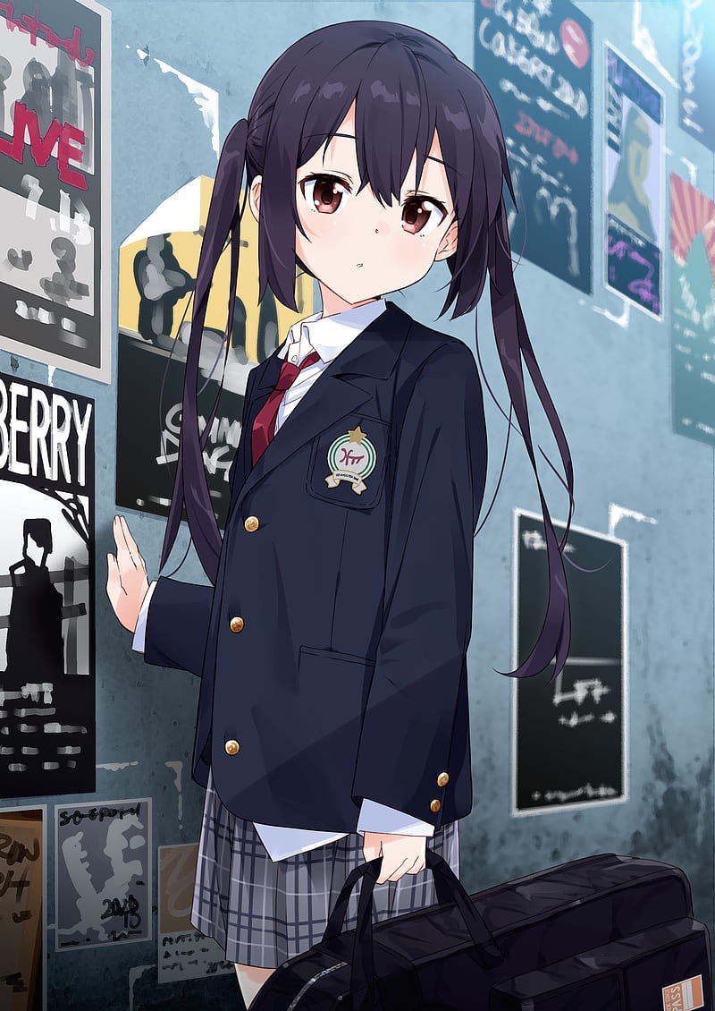 anime, anime girls, K-ON!, Nakano Azusa, school uniform, schoolgirl, twintails, HD phone wallpaper