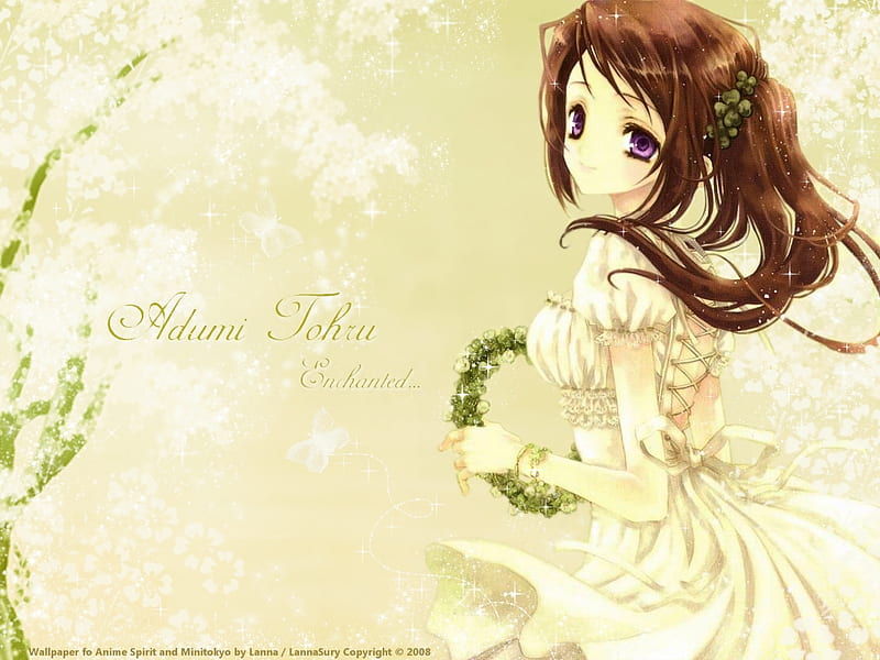 Adumi Tohru, pretty, dress, bonito, wedding, cute, tree, girl, anime ...