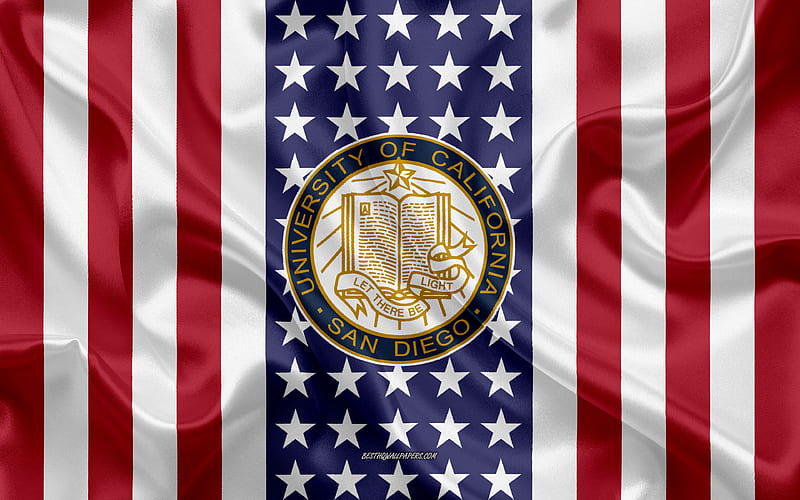 University of California San Diego Emblem, American Flag, University of California San Diego logo, San Diego, California, USA, Emblem of University of California San Diego, HD wallpaper