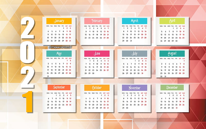 2021 Abstract Calendar, mosaic background, 2021 all months calendar, 2021 paper elements, 2021 concepts, 2021 New Year, 2021 Calendar, HD wallpaper