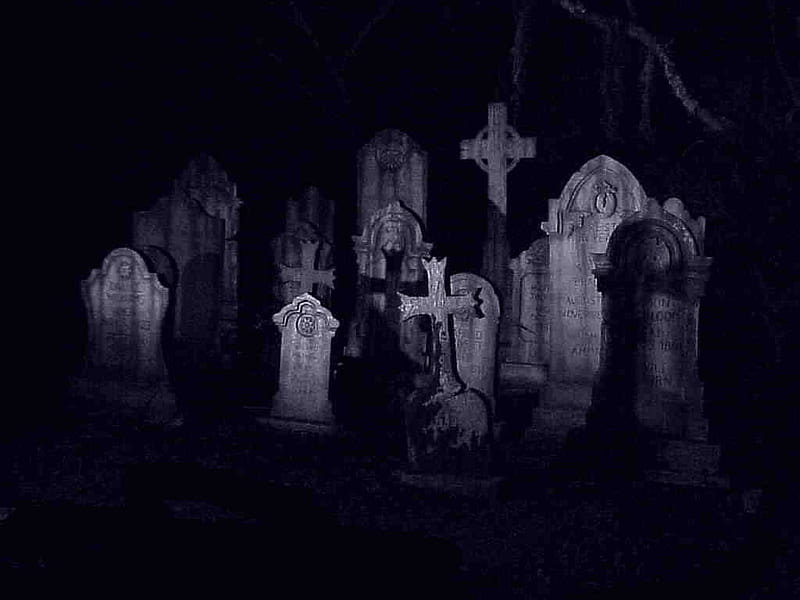 Graveyard, graves, dead, cemetery, crosses, night, tomb stones, HD wallpaper