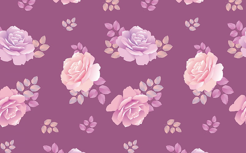 purple texture with roses, purple floral texture, floral retro background, roses retro background, roses texture, HD wallpaper