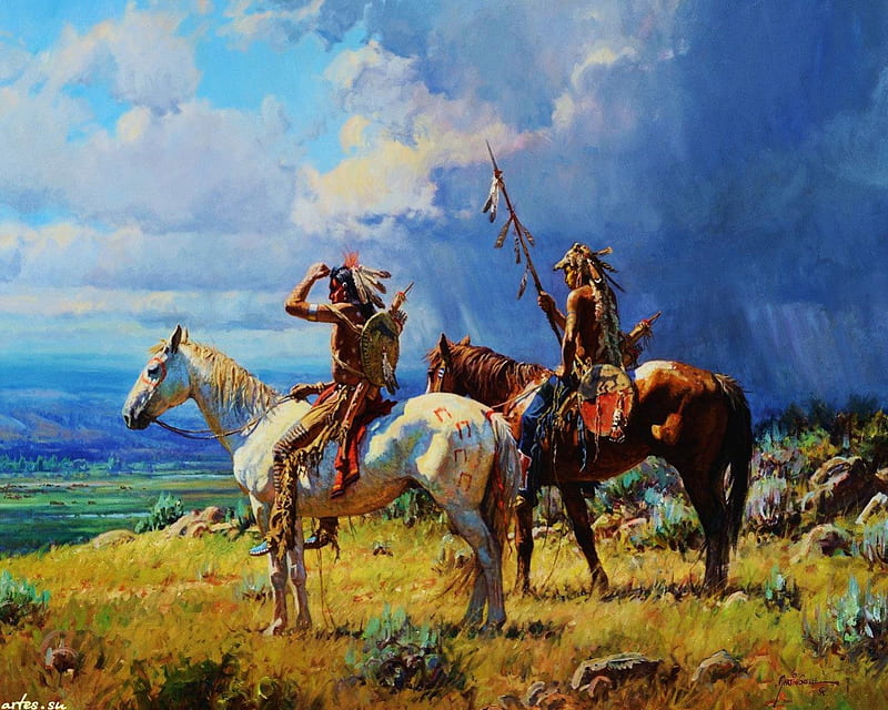 On their Way, painting, natives, america, horses, landscape, HD ...