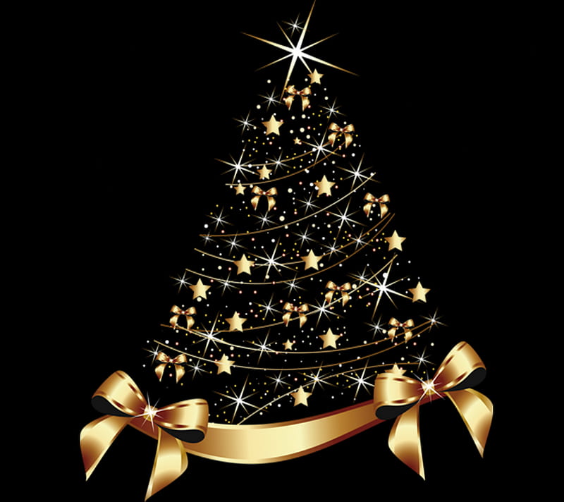 merry christmas, christmas tree, gold, xmas, HD wallpaper