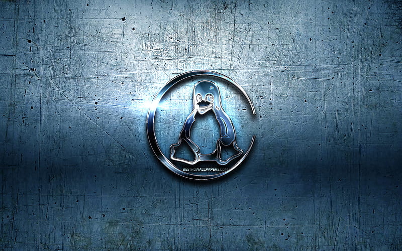 Linux metal logo, blue metal background, artwork, Linux, brands, Linux 3D logo, creative, Linux logo, HD wallpaper