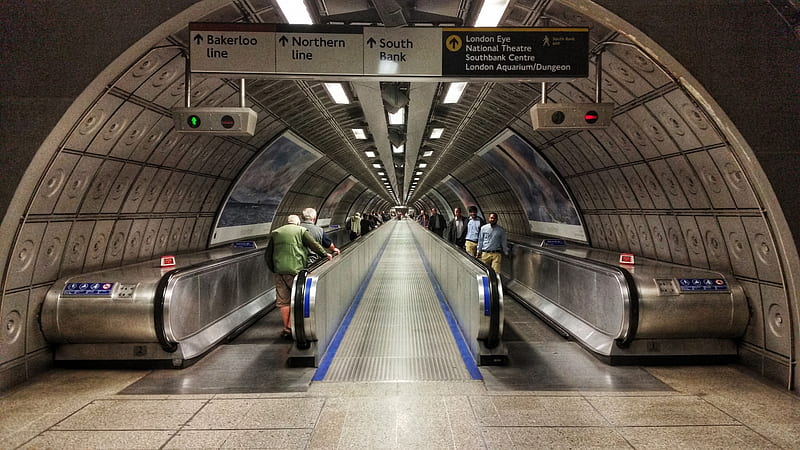 subway, escalator, london underground, station of waterloo, HD wallpaper