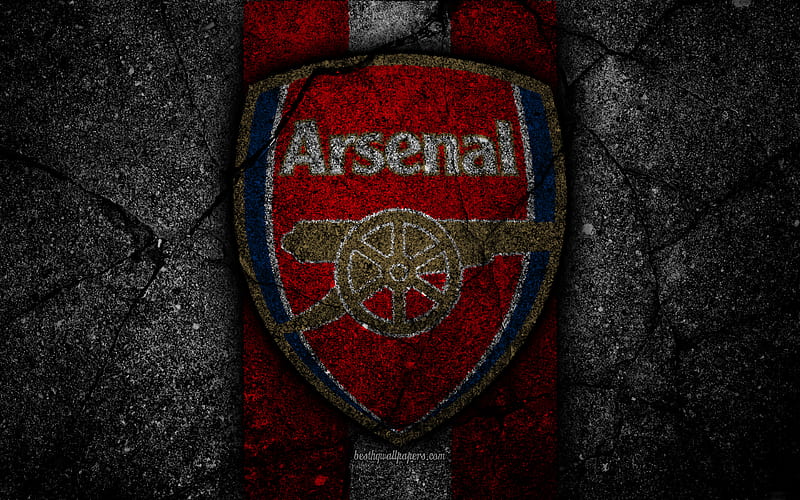 Arsenal FC logo, Premier League, grunge, England, asphalt texture, Arsenal, black stone, soccer, football, FC Arsenal, HD wallpaper