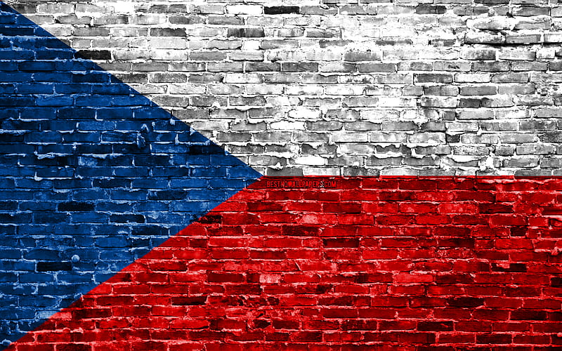 Czech flag, bricks texture, Europe, national symbols, Flag of Czech Republic, brickwall, Czech Republic 3D flag, European countries, Czech Republic, HD wallpaper