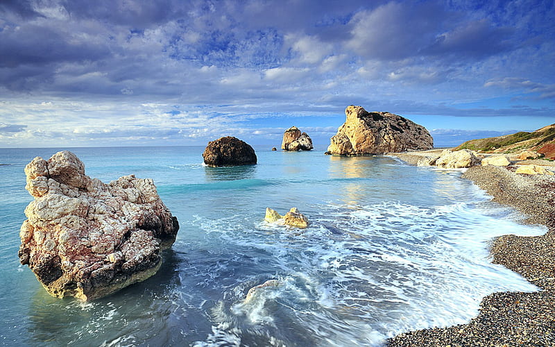 cyprus, paphos, aphrodites rock, aphrodite's rock, HD wallpaper