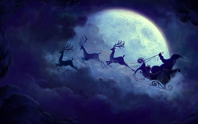Santa Claus Moon, santa-claus, moon, celebrations, christmas, HD wallpaper