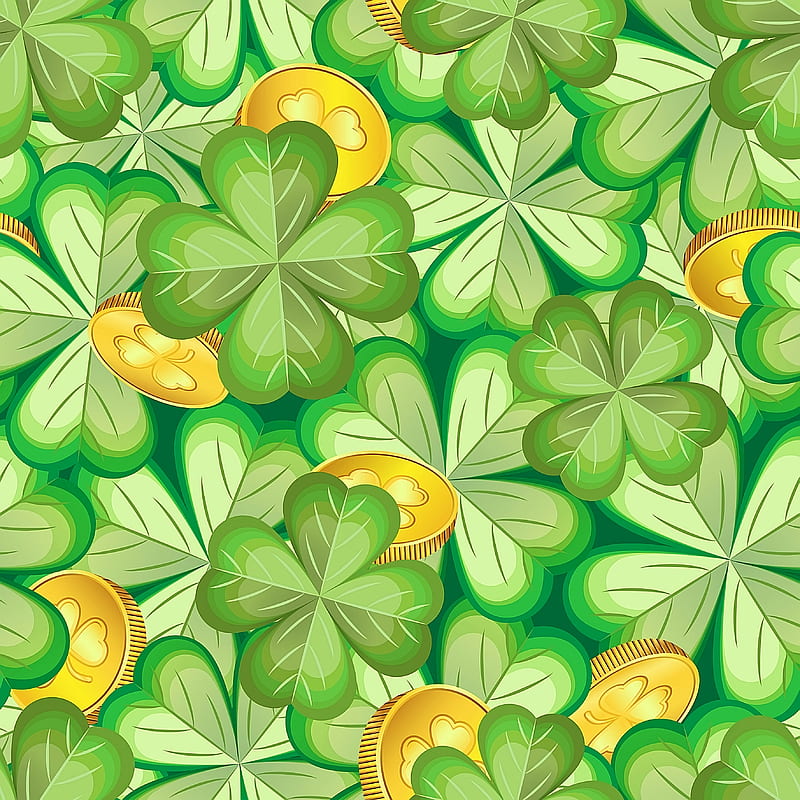 luck, clover, coin, pattern, HD phone wallpaper