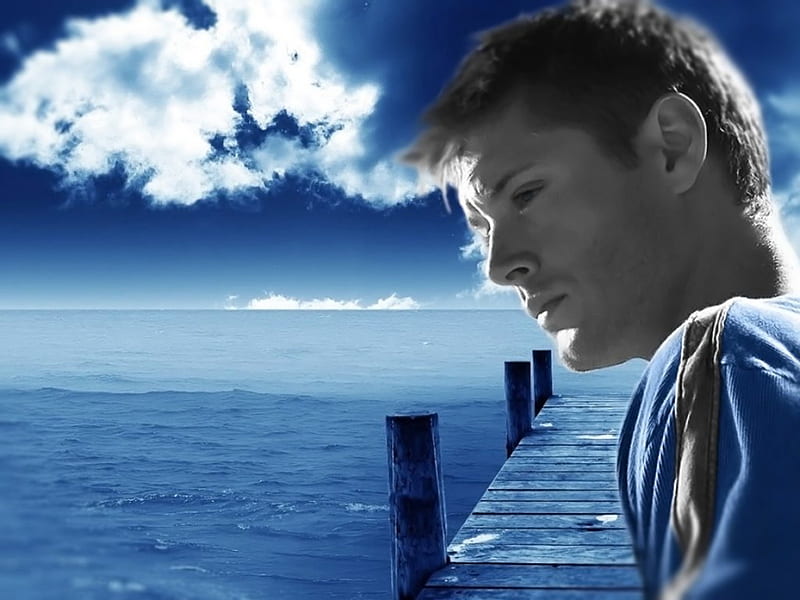 ~♡~, ackles, look, horizon, man, jensen, sky, clouds, two colors, sea, Dean Winchester, bridge, actor, HD wallpaper