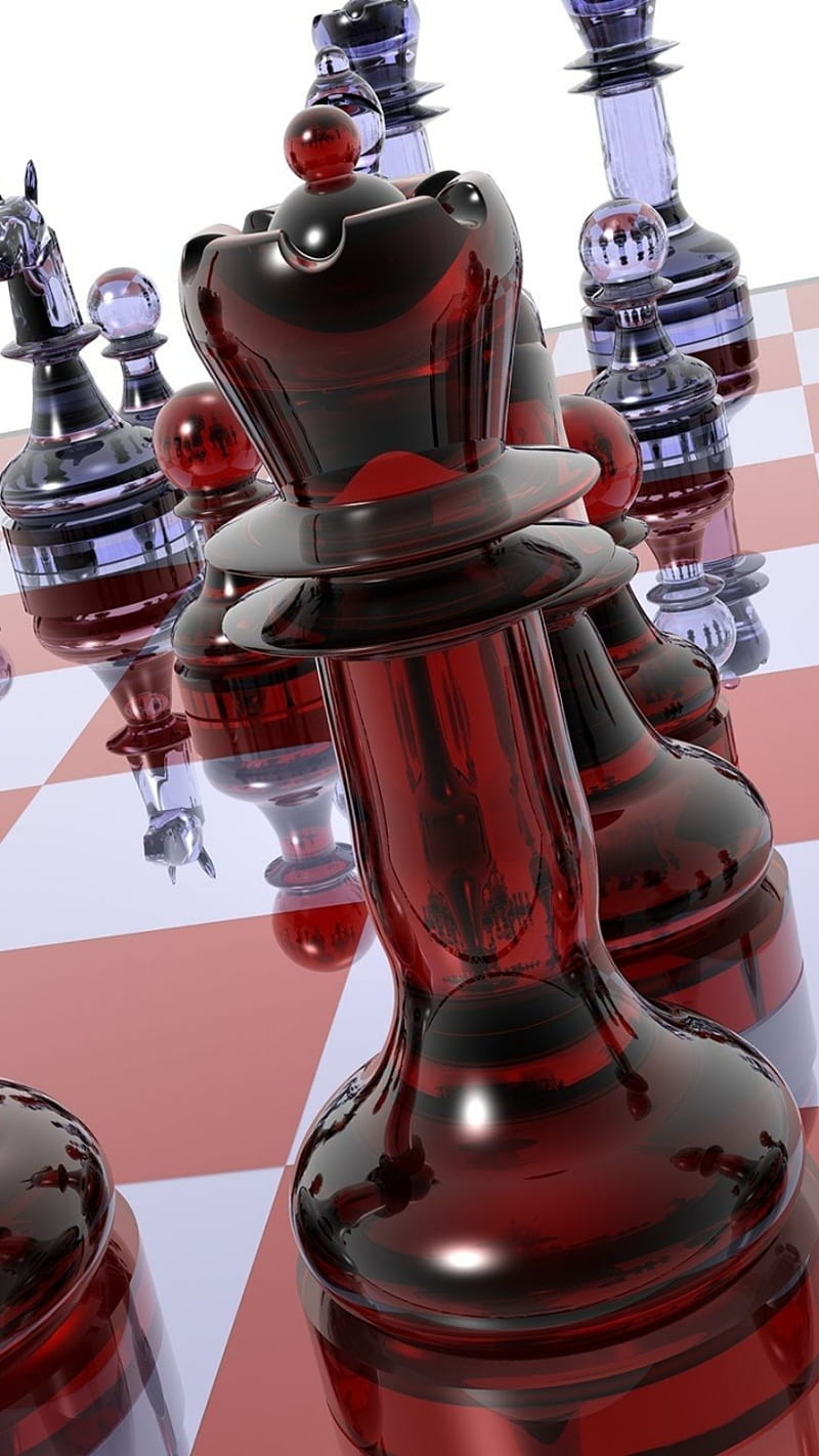 Chess Pieces, board, glass, red, white, HD phone wallpaper
