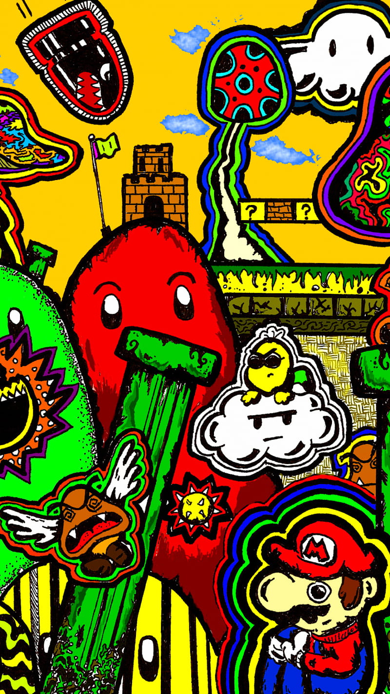 trippy mario, color, games, HD phone wallpaper