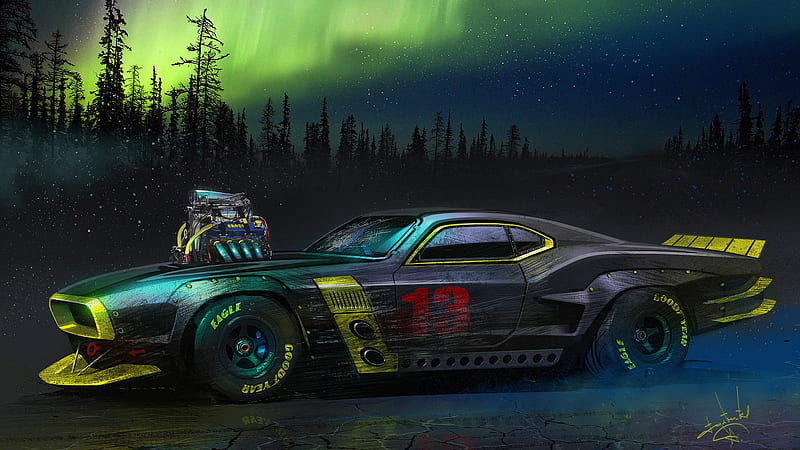 Vehicles, Car, Aurora Borealis, Big V8, HD wallpaper