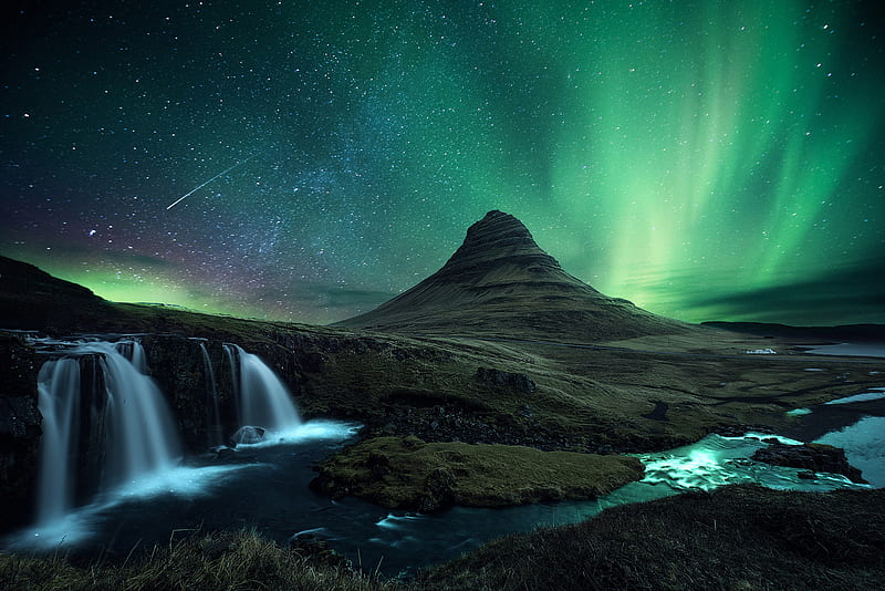 Aurora Borealis, iceland, landscape, magic view, HD wallpaper